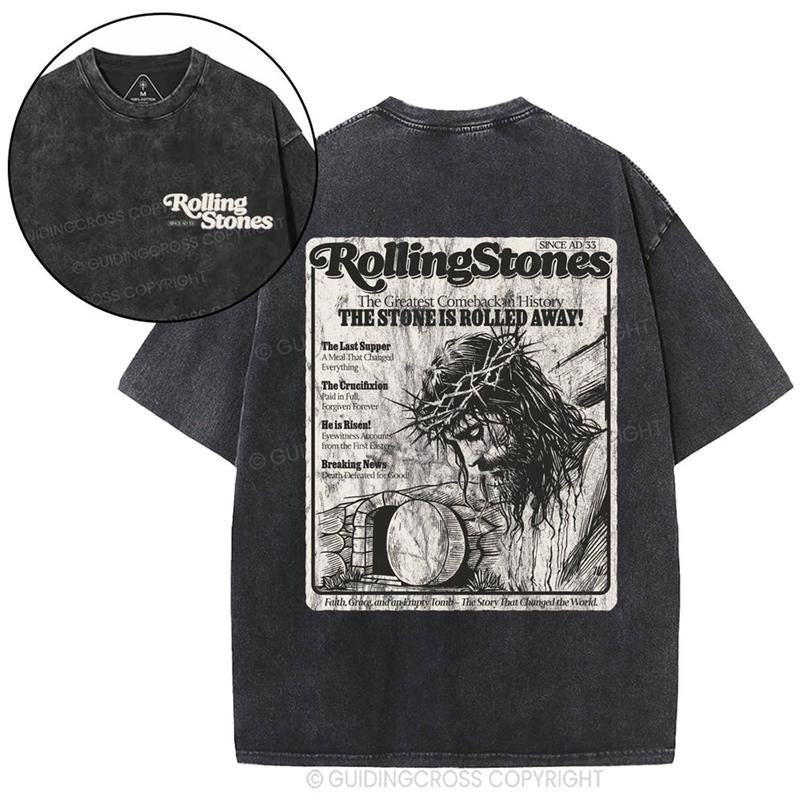 [ Mineral Wash ] Resurrection Rolling Stone Christian Washed TShirt Jesus Graphic Washed Style Shirt Hoodie, Sweatshirt