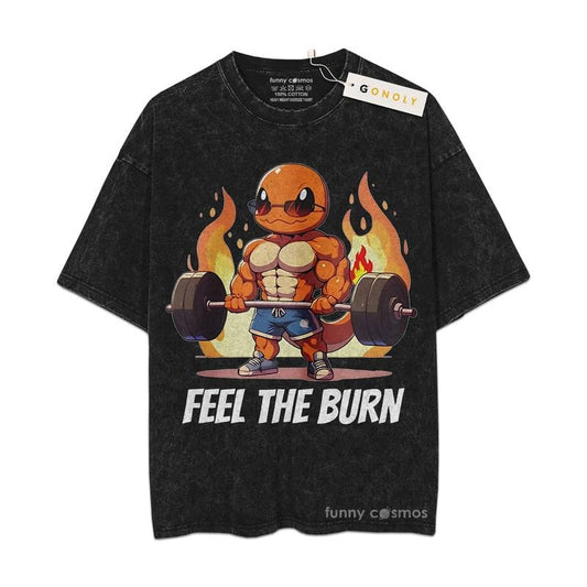 [ Mineral Wash ] Retro Feel The Burn, PKM Gym Tee, Fan Lovers Streetwear & Washed Gym Style Shirt Hoodie, Sweatshirt