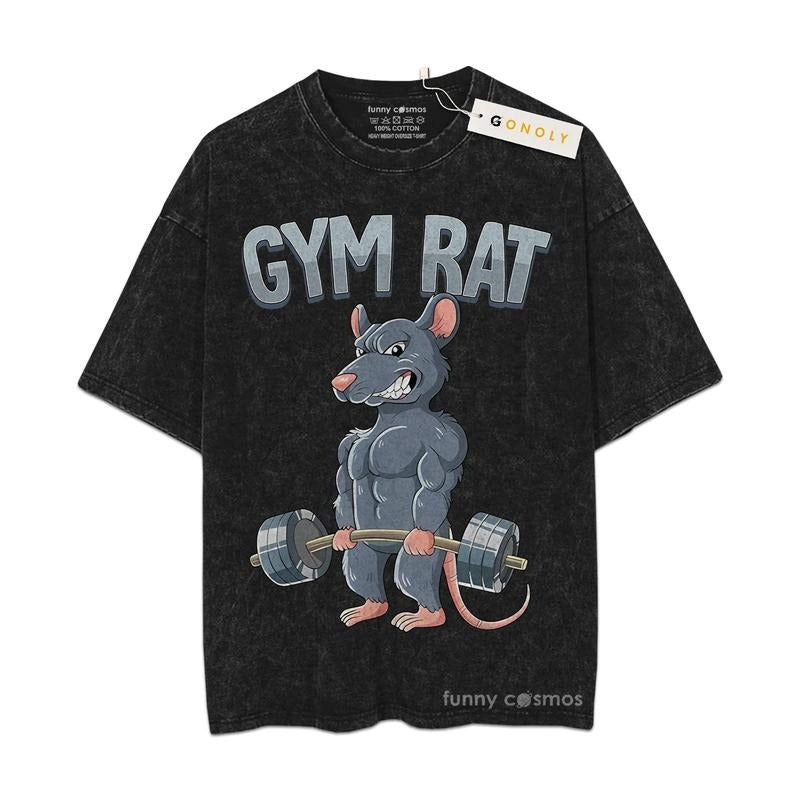 [ Mineral Wash ] Retro Funny Rat Gym Tee, Fan Lovers Streetwear & Washed Gym Style Shirt Hoodie, Sweatshirt | WearSparks.com