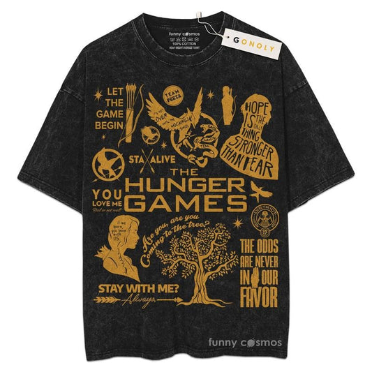 [ Mineral Wash ] The Hunger Games Doodle Art Gold For Fans Lover Book, Bookish, Graphic Washed Style Shirt Hoodie, Sweatshirt