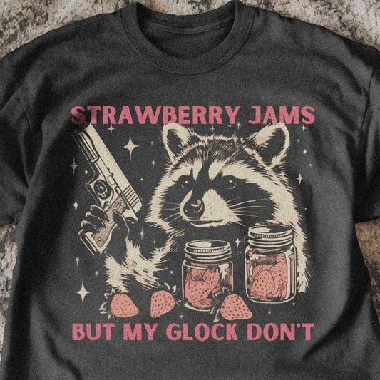 [ Mineral Wash ] Vintage Strawberry Jams Raccoon TShirt , Retro Trash Panda Tee , Funny Animal Pun Shirt , Raccon Meme...