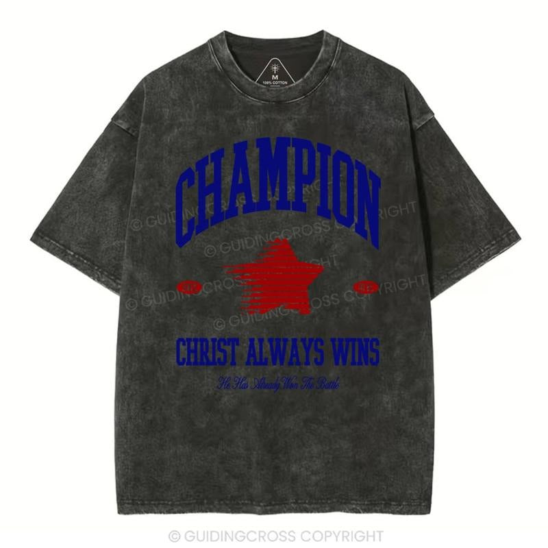 [Mineral Wash Shirt] Christ Always Wins Christian Washed Shirt Jesus Graphic Style Shirt Casual Crewneck Hoodie, Sweatshirt