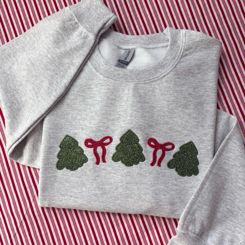 Minimalist Christmas Embroidered Crewneck Sweatshirt Handmade Embroidery T-Shirts, Hoodie | WearSparks.com