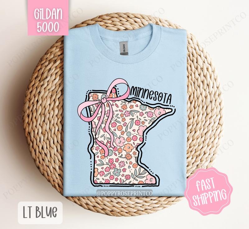 Minnesota Gildan T-shirt, Cute Minnesota State Shirt, Minnesota Floral Bow Tee Hoodie, Sweatshirt | WearSparks.com