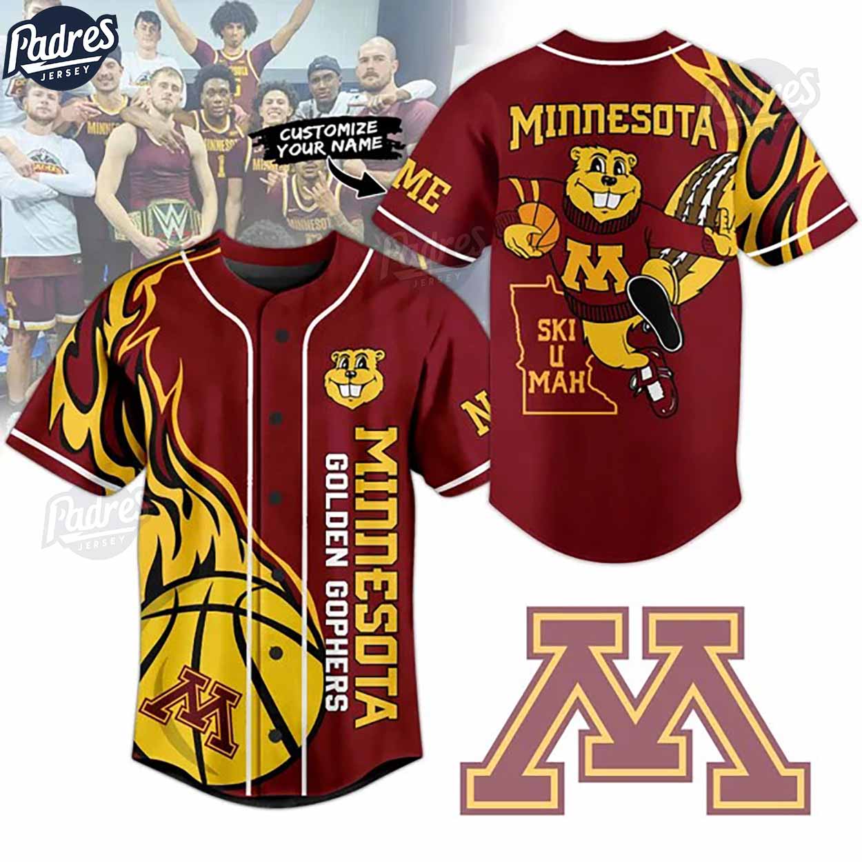 Minnesota Golden Gophers Basketball Team Custom Baseball Jersey - Padres Jersey Oasis: Elevate Your Baseball... (Image 1)