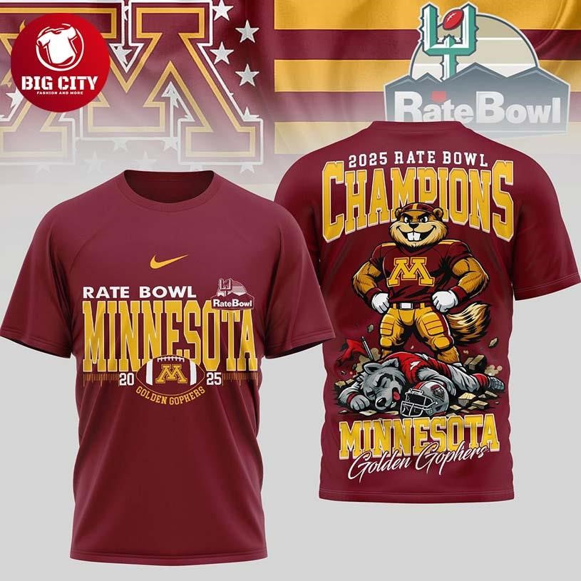 Minnesota Golden Gophers NCAA Rate Bowl Champions 2025 Two Sided Shirt