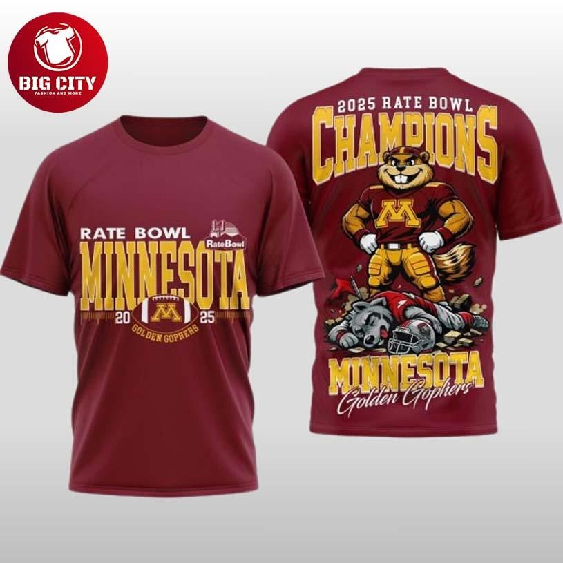 Minnesota Golden Gophers NCAA Rate Bowl Champions 2026 Two Sided Shirt