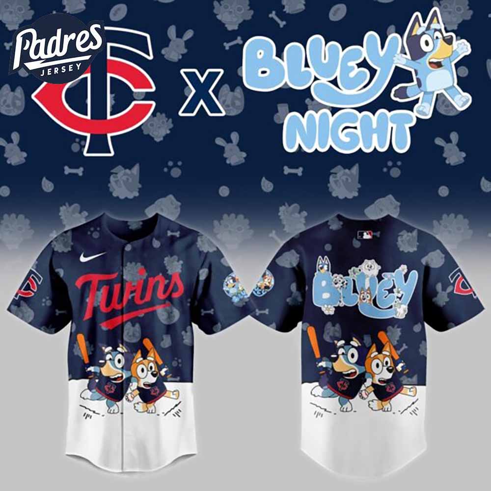 Minnesota Twins Bluey Night Baseball Jersey Outfit - Padres Jersey Oasis: Elevate Your Baseball Style Game... (Image 1)