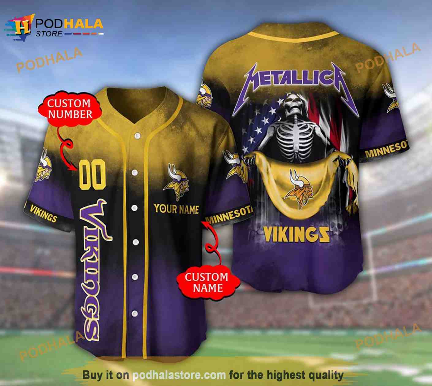Minnesota Vikings 3d Personalized Gift, Custom Name Number Metallica 3D Baseball Jersey