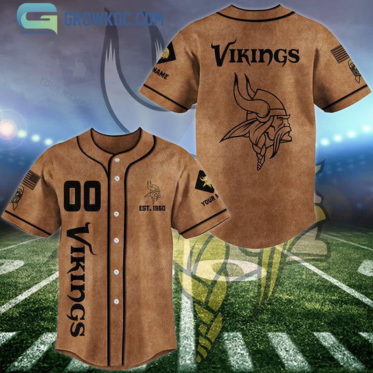 Minnesota Vikings Brown American Flag Personalized Baseball Jersey