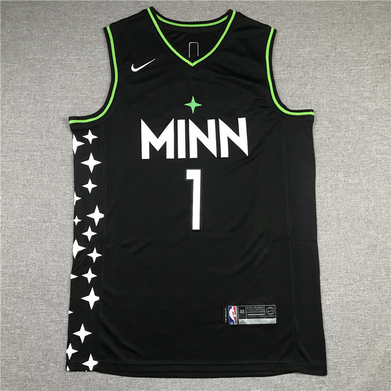 Minnesota Timberwolves #1 Anthony Edwards 21 Timberwolves 1 Black City Edition Style 2