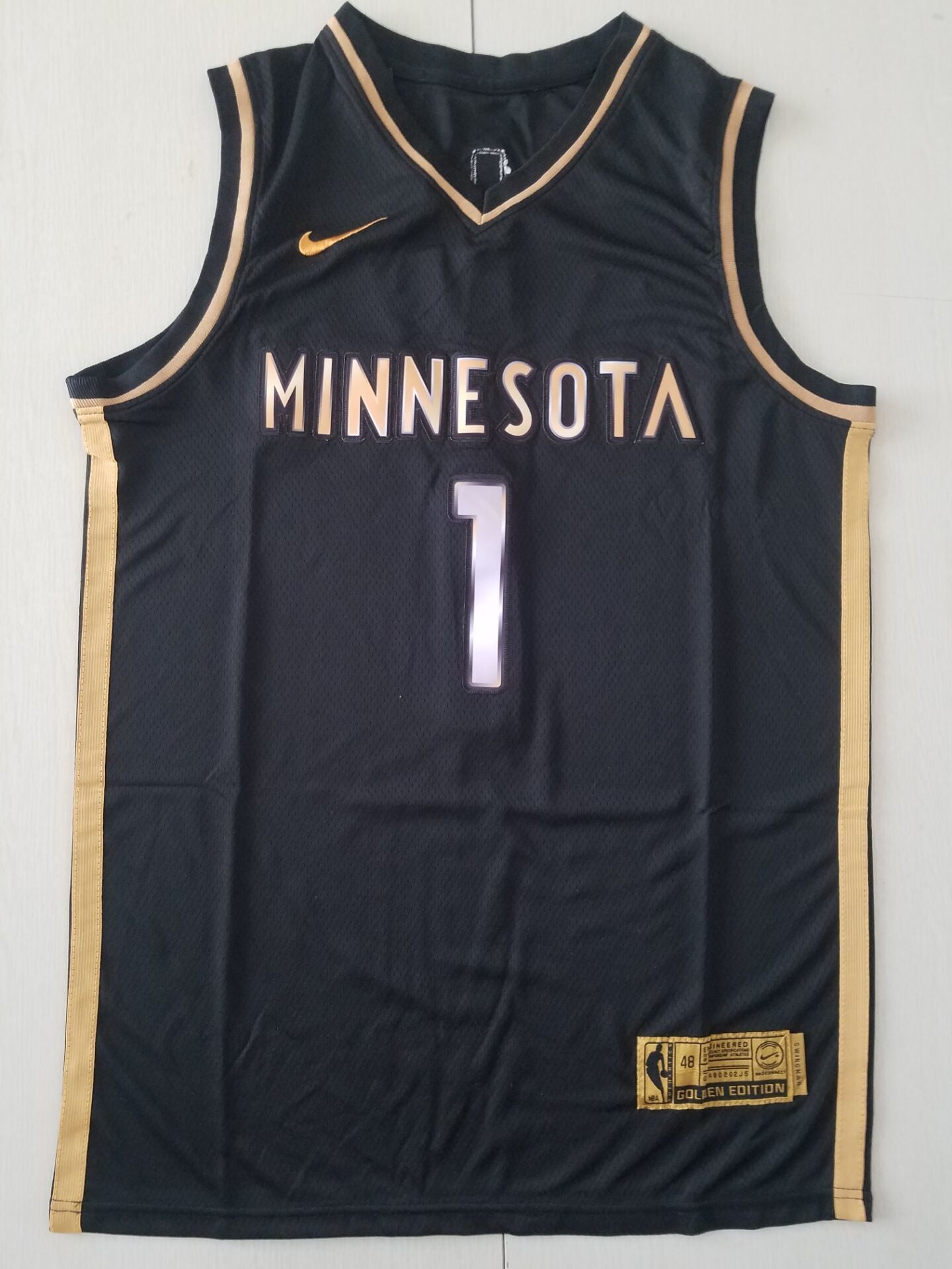 Minnesota Timberwolves #1 Anthony Edwards Timberwolves 1 Black Gold S-XXL Style 2