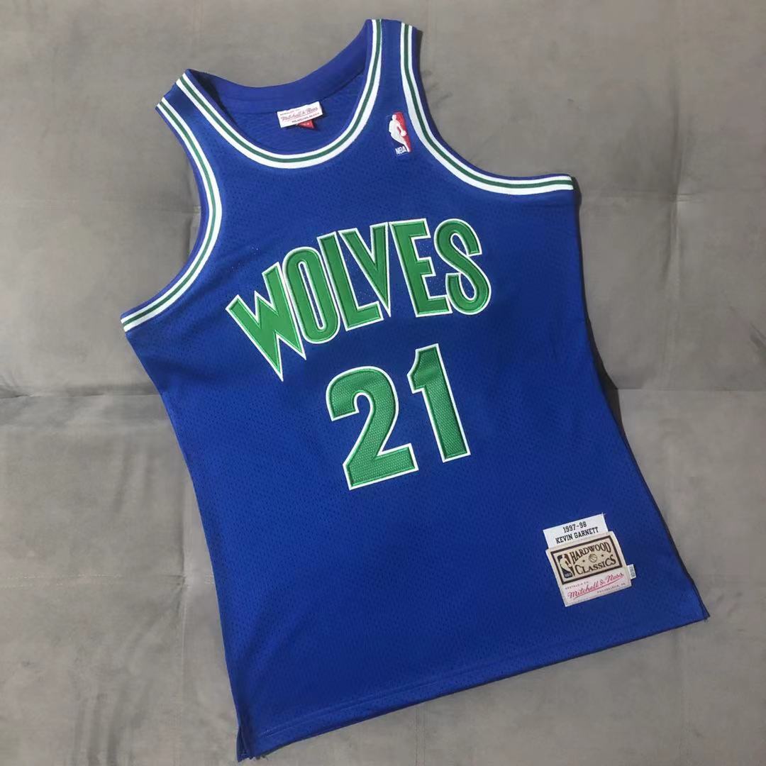 Minnesota Timberwolves #21 Kevin Garnett 1997-98 Authentic jersey blue Style 8