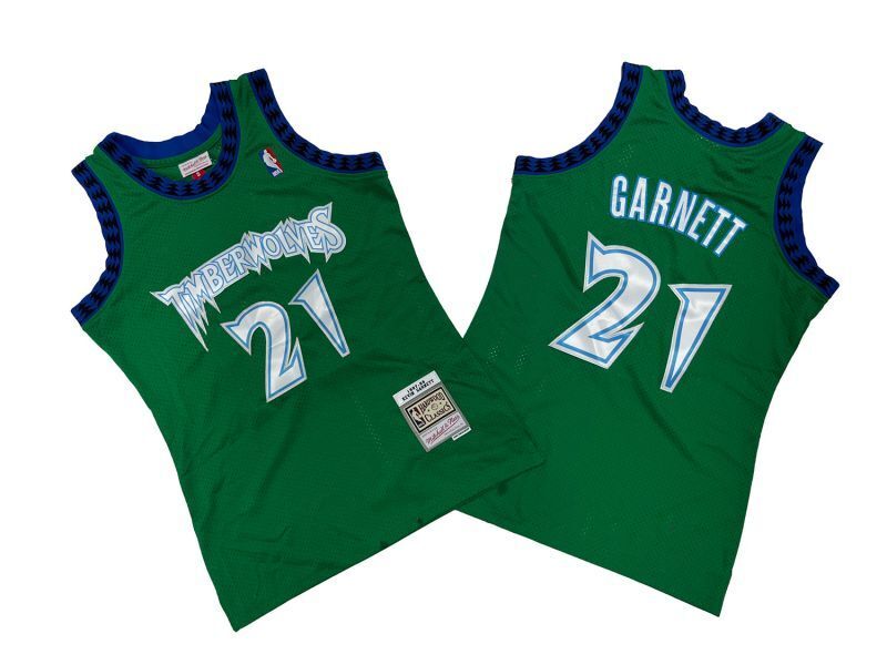 Minnesota Timberwolves #21 Kevin Garnett Timberwolves 21 # Green 97-98 Season Mitchell Retro Jersey -- Kevin . Garnett Style 1