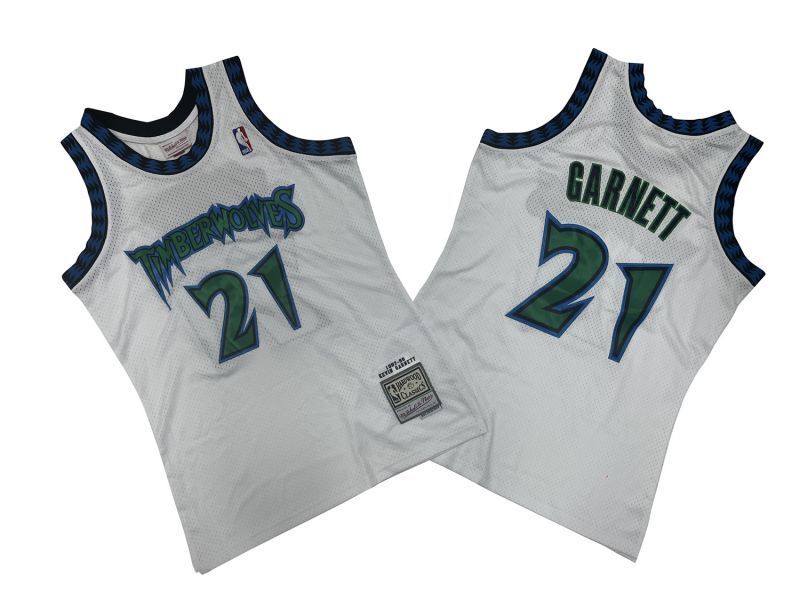 Minnesota Timberwolves #21 Kevin Garnett Timberwolves 21 # White 87-98 Season Mitchell Retro Jersey -- Kevin . Garnett Style 1