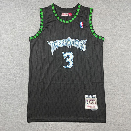 Minnesota Timberwolves #3 Stepeon Marbury Timberwolves 3 Retro Black s-xxl Style 2