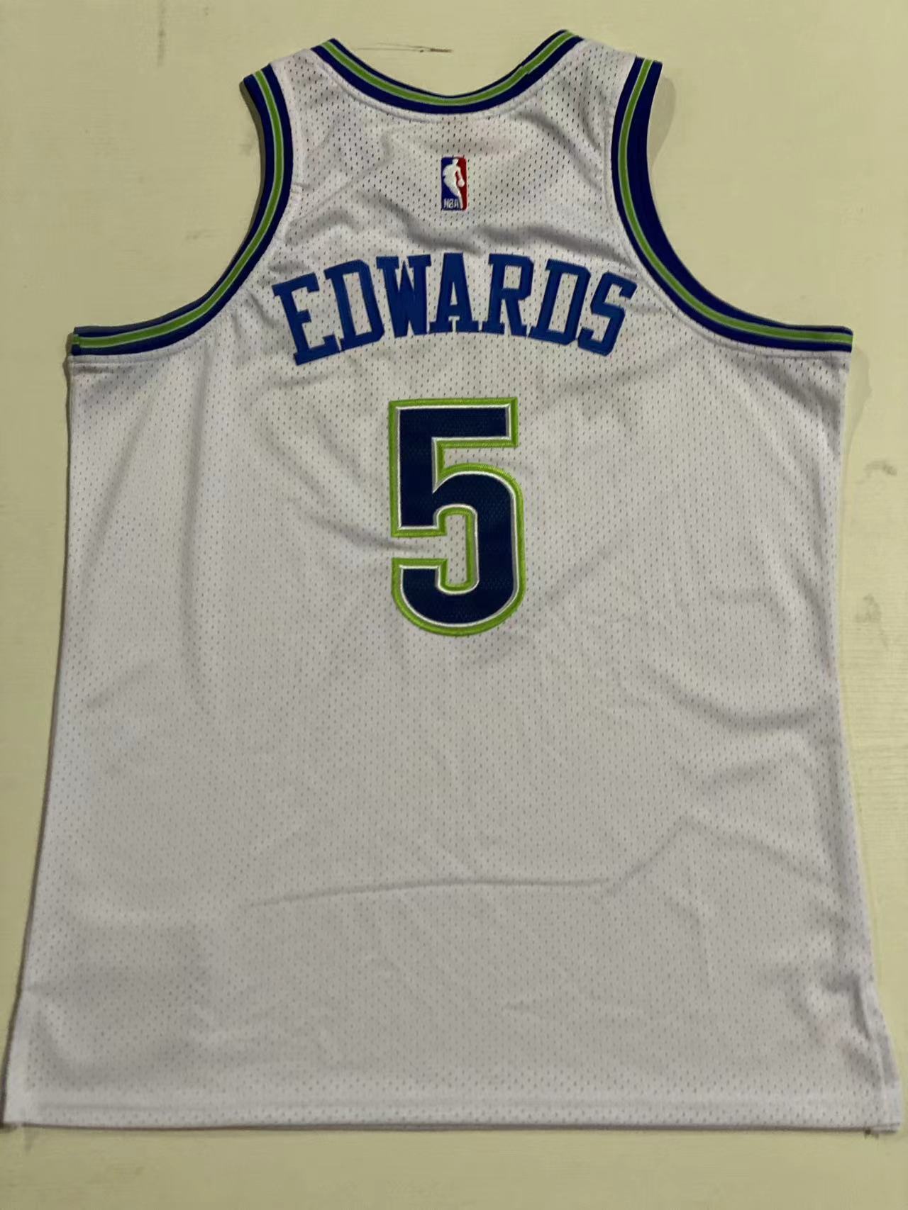 Minnesota Timberwolves #5 Anthony Edwards MItchell&ness Timberwolves 5 # Edwards Retro White Jersey Style 1
