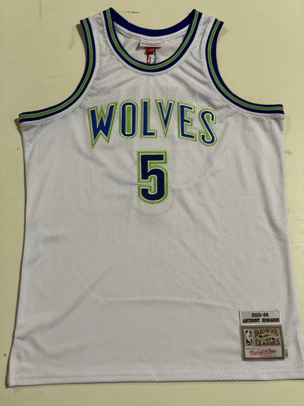Minnesota Timberwolves #5 Anthony Edwards MItchell&ness Timberwolves 5 # Edwards Retro White Jersey Style 2
