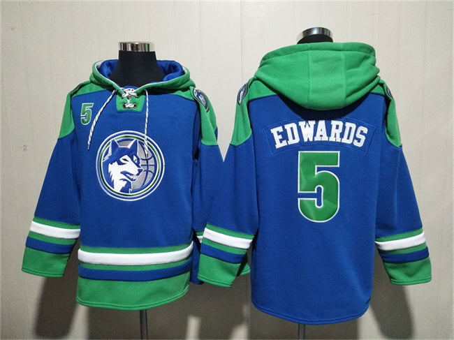 Minnesota Timberwolves #5 Anthony Edwards Royal Lace-Up Pullover Hoodie