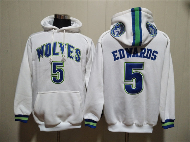 Minnesota Timberwolves #5 Anthony Edwards White Lace-Up Pullover Hoodie