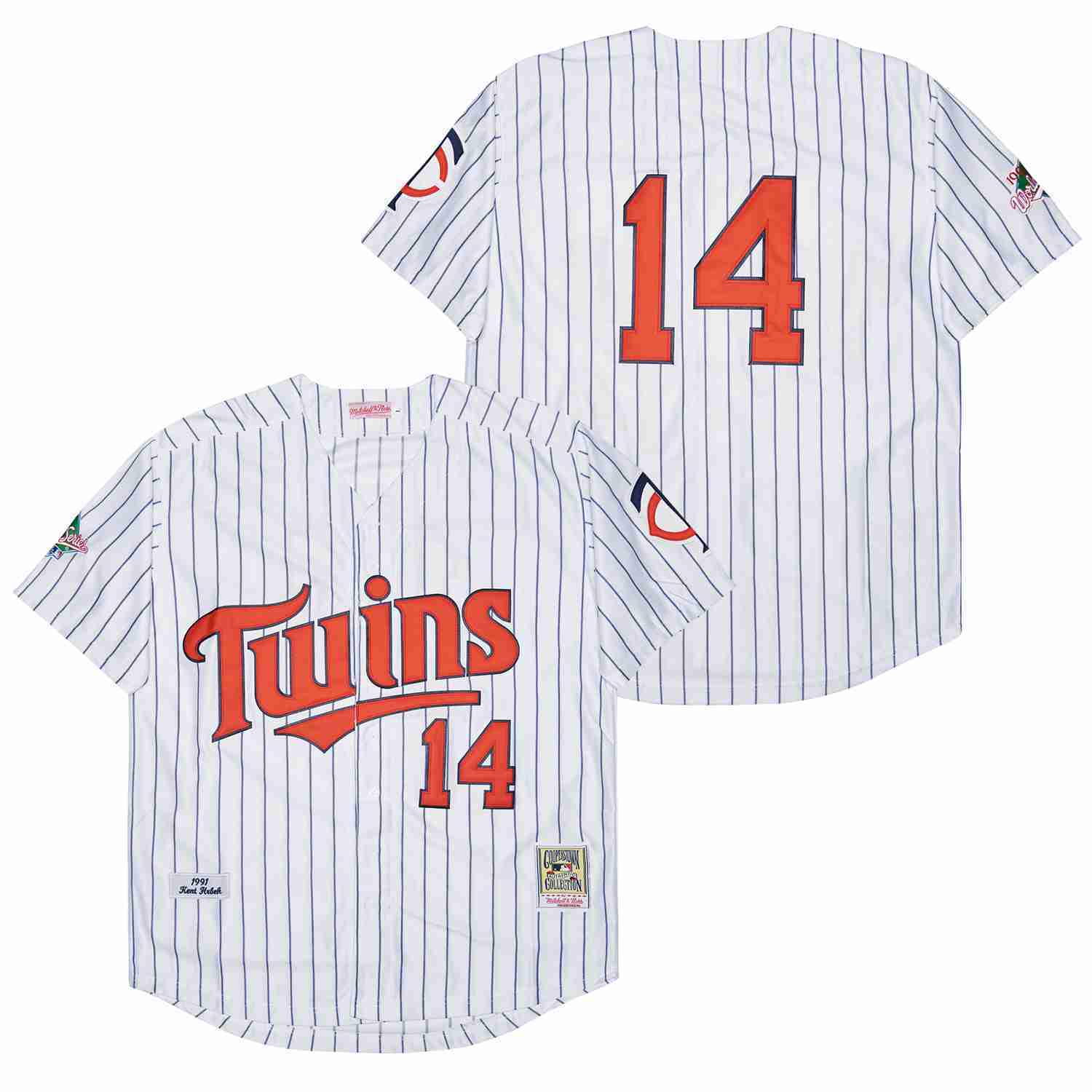 Minnesota Twins #14 Kent Hrbek Twins 14 White Navy Stripe 1991 Retro Style 1