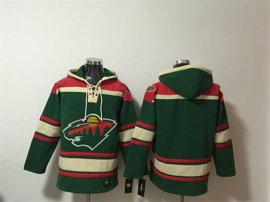 Minnesota Wild Blank Green Lace-Up Pullover Hoodie