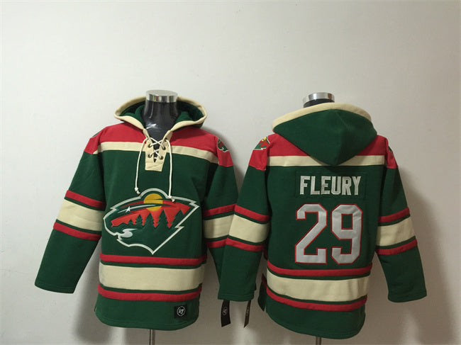 Minnesota Wild #29 Marc-Andre Fleury Green Lace-Up Pullover Hoodie