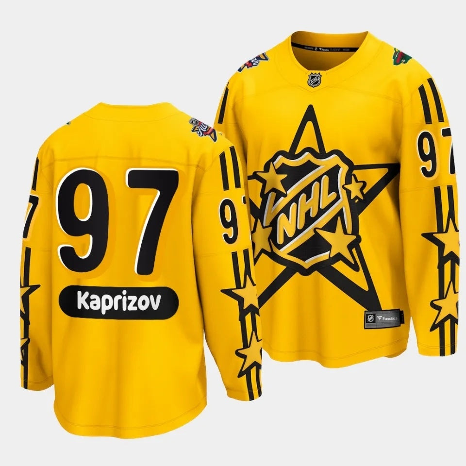 Minnesota Wild #97 Kirill Kaprizov 2024 NHL All-Star Game Yellow Jersey Style 2
