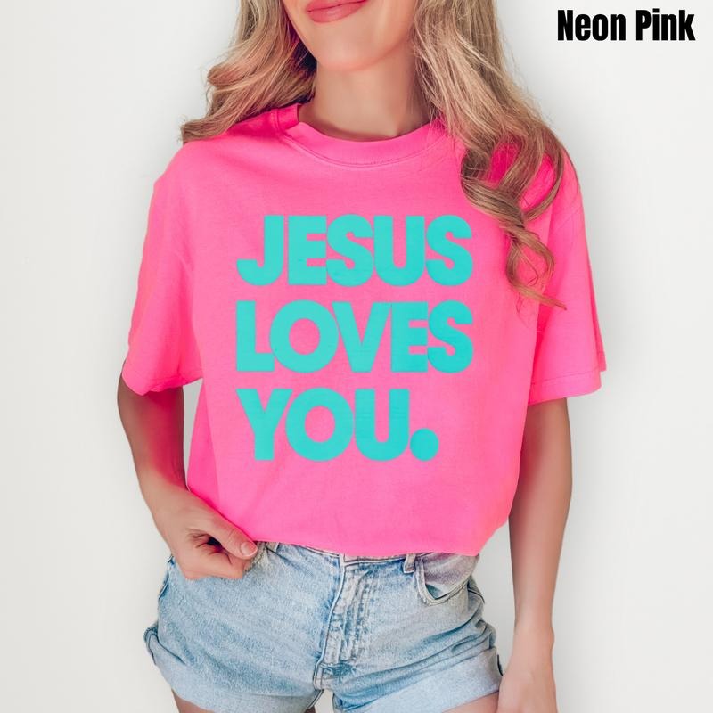 Mint Jesus Loves You PUFF Comfort Colors T-Shirt Hoodie, Sweatshirt | WearSparks.com