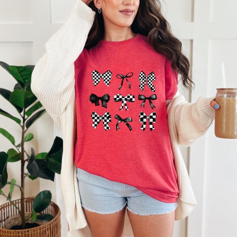Misprinted Checkered Bow Tshirt Hoodie, Sweatshirt | WearSparks.com