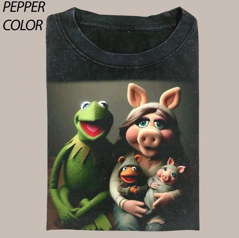 Miss Piggy Family Funny Graphic Tees - Vintage Short Sleeve T-Shirt for Women - 100% Cotton - All Seasons