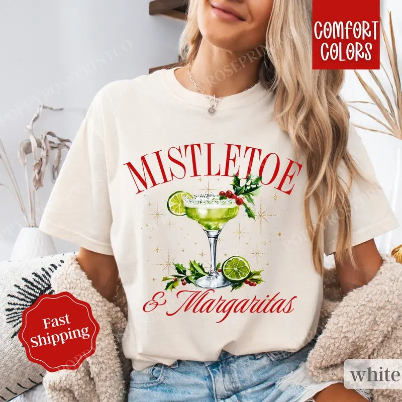 Mistletoe and Margaritas Shirt Comfort Colors Christmas Shirt,  Women's Holiday Tee Hoodie, Sweatshirt | WearSparks.com
