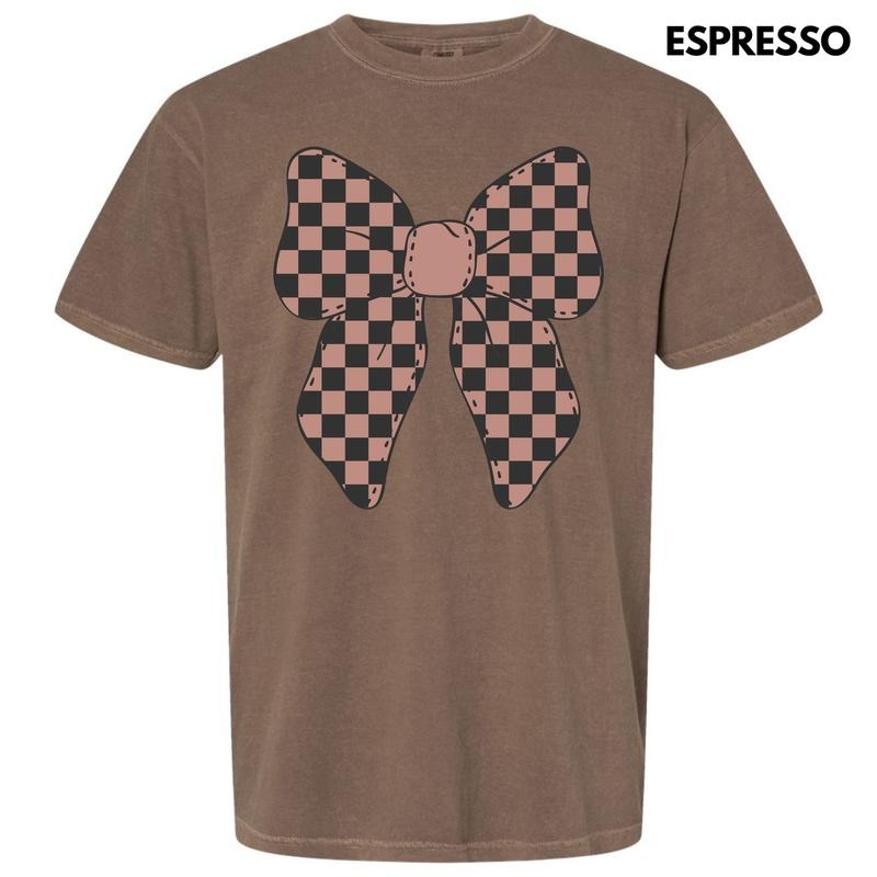 Mocha Checker Bow Comfort Colors T-Shirt 'NLB' Hoodie, Sweatshirt | WearSparks.com