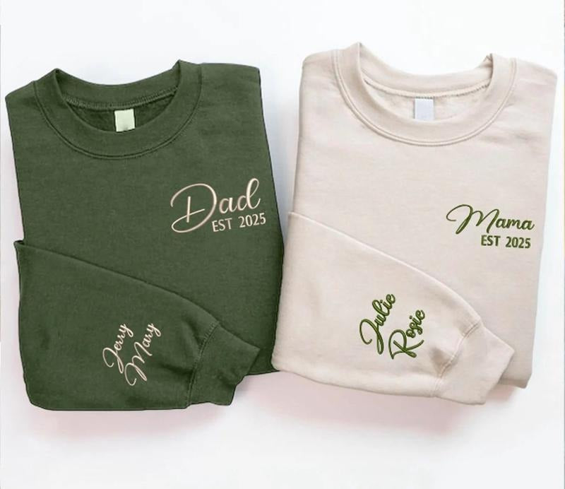 Mom and Dad Matching Embroidered Sweatshirts, Personalized Mama & Dad Shirt, Custom Kids Names on Sleeve Hoodie, Mothers...