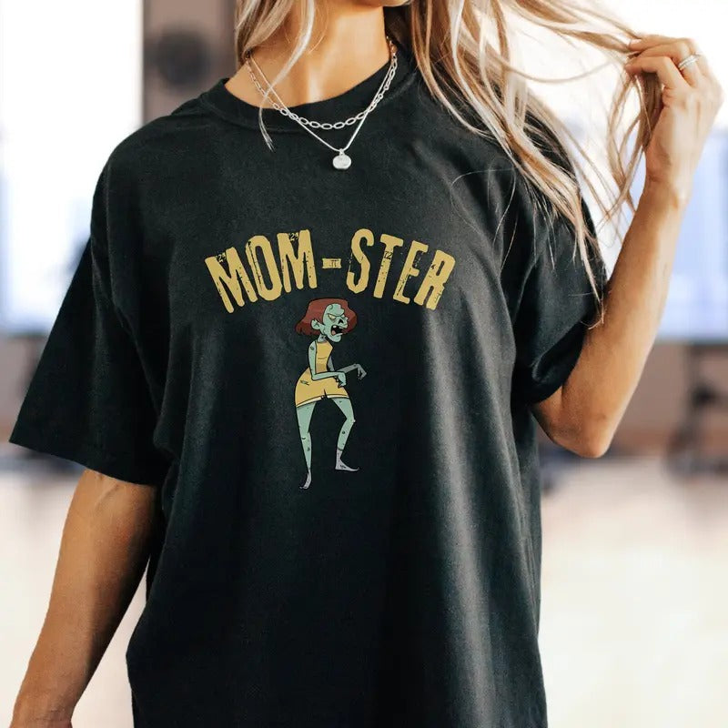Momster Cute Horrific Funny Halloween Oversized Tee  Spooky Season Vibe Gift For Mom Mom Who Loves To Scream And Shout...