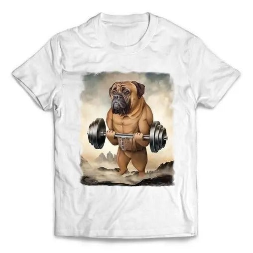 Monster Bullmastiff Dog Weightlifting in Mountainous Outdoor - Short-Sleeve Unisex, Men Made in USA T-Shirts, Hoodie,...