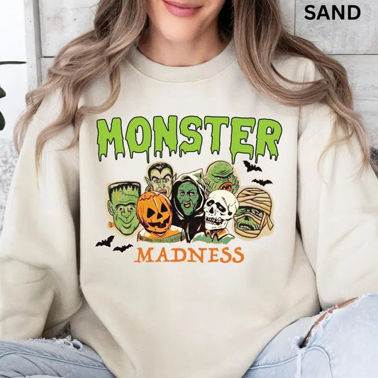 Monster Madness Halloween Sweatshirt, Halloween Crewneck, Unisex Halloween, Monsters Sweatshirt, Halloween Monsters...