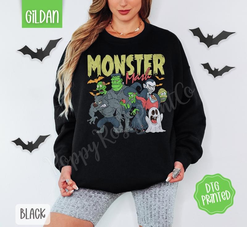 Monster Mash Sweatshirt, Trendy Halloween Crewneck T-Shirts, Hoodie | WearSparks.com