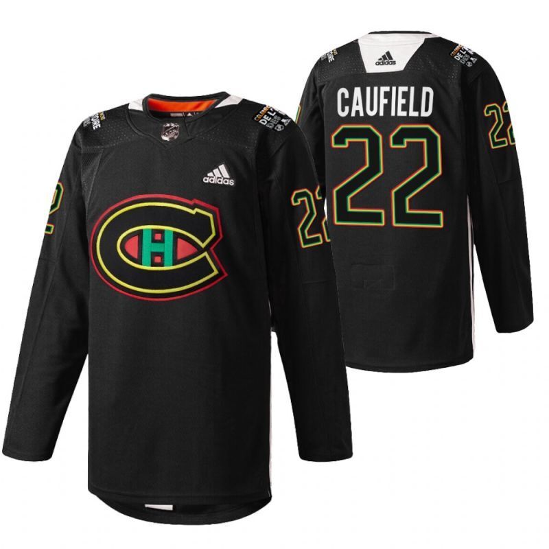 Montreal Canadiens #22 cole-caufield-black-black-history-night-2022-warmup-jersey