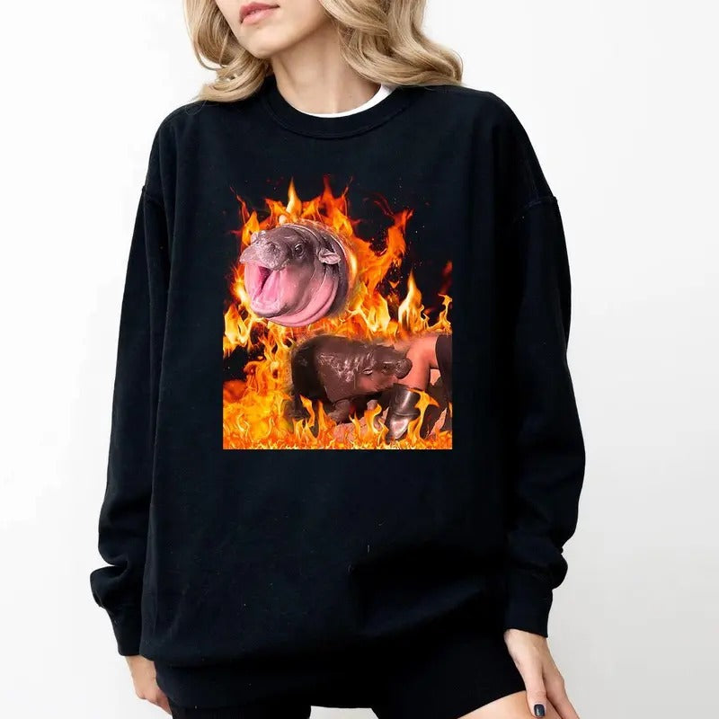 Moo-Deng Protect sweatshirt, Pygmy Hippo sweatshirt, Moo Deng Sweatshirt, I Love You Moo-deng Hippo sweatshirt, Vintage...