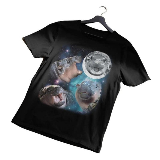 Moodeng Pigmy Hippo Shirt, Three Wolf Moon Style Tshirt, Wildlife Graphic Top, Nature Lover Gift, Unisex Cotton Tee...