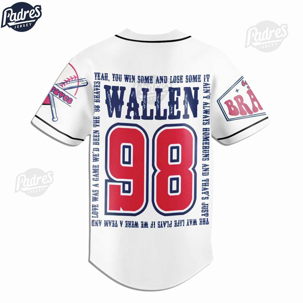 Morgan Wallen 98 Braves Baseball Jersey - Padres Jersey Oasis: Elevate Your Baseball Style Game T-Shirts,... (Image 3)