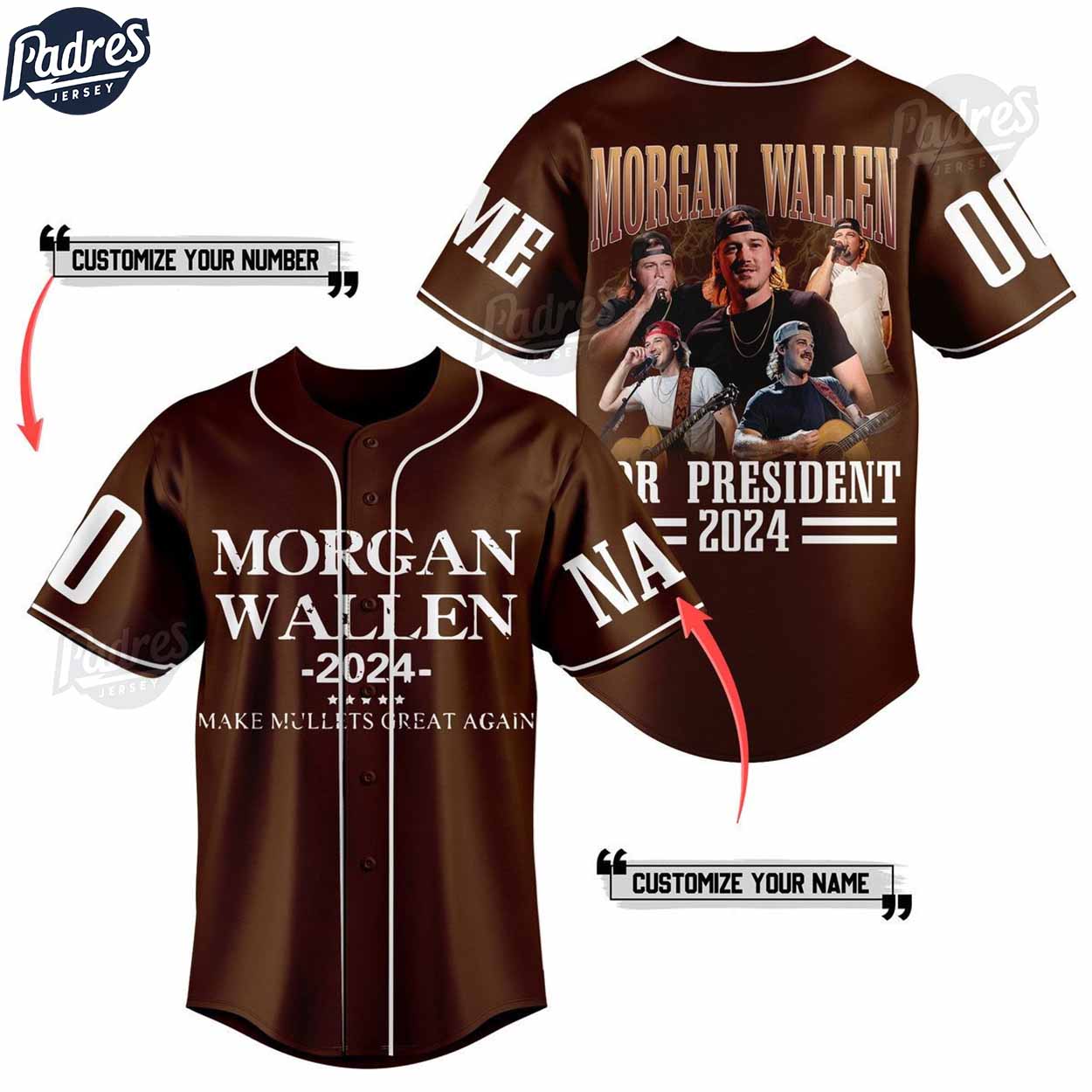 Morgan Wallen For President 2024 Custom Baseball Jersey Style - Padres Jersey Oasis: Elevate Your Baseball... (Image 2)