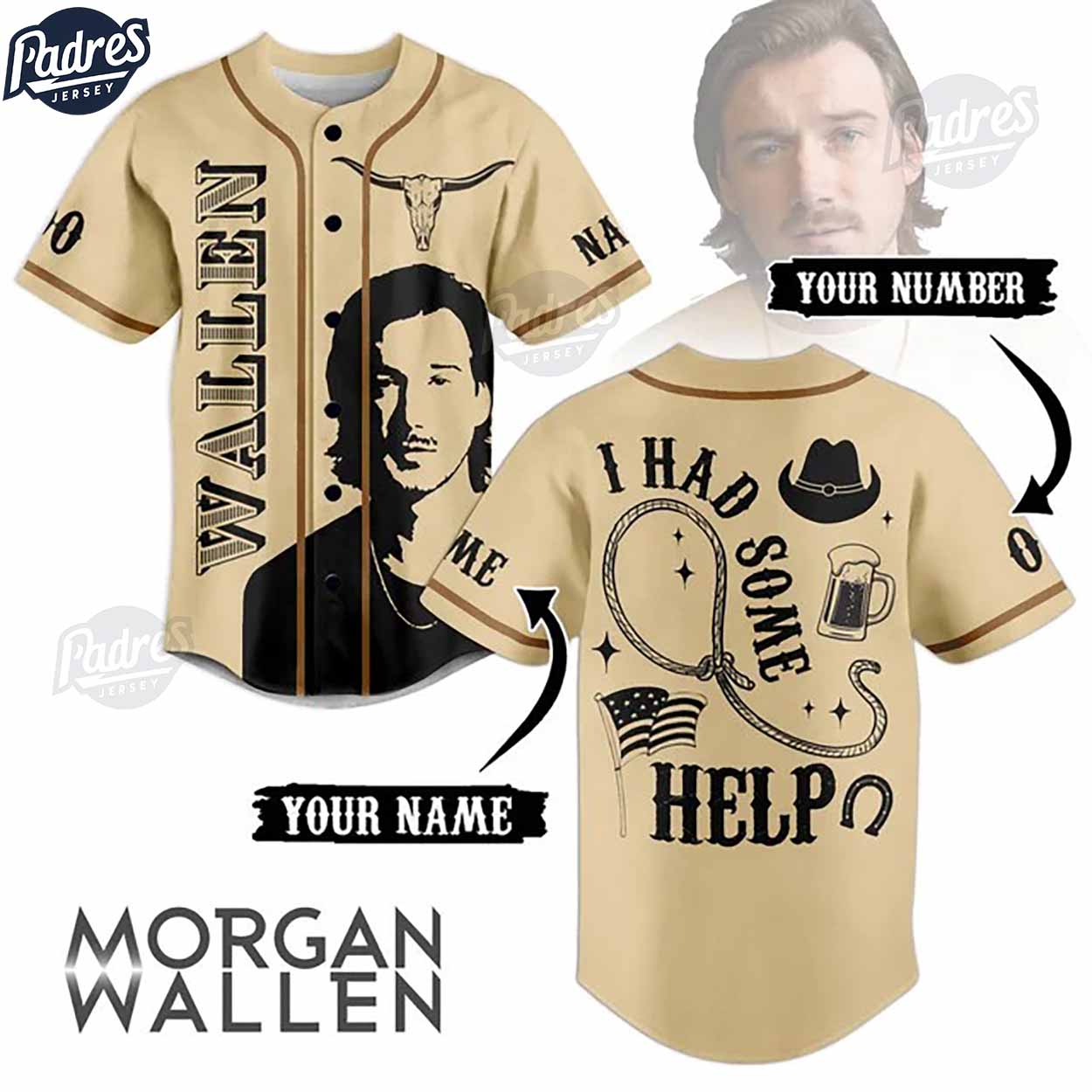 Morgan Wallen I Had Some Help Custom Baseball Jersey Online - Padres Jersey Oasis: Elevate Your Baseball Style... (Image 1)