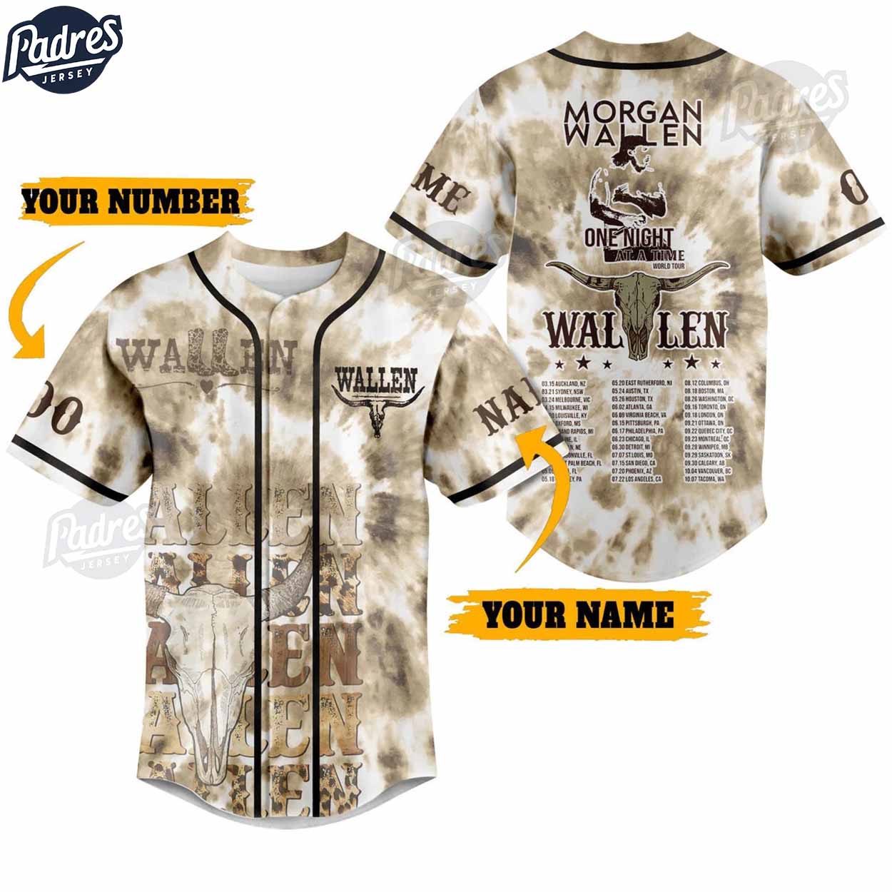 Morgan Wallen Over Night At Time World Tour Custom Baseball Jersey - Padres Jersey Oasis: Elevate Your Baseball Style...