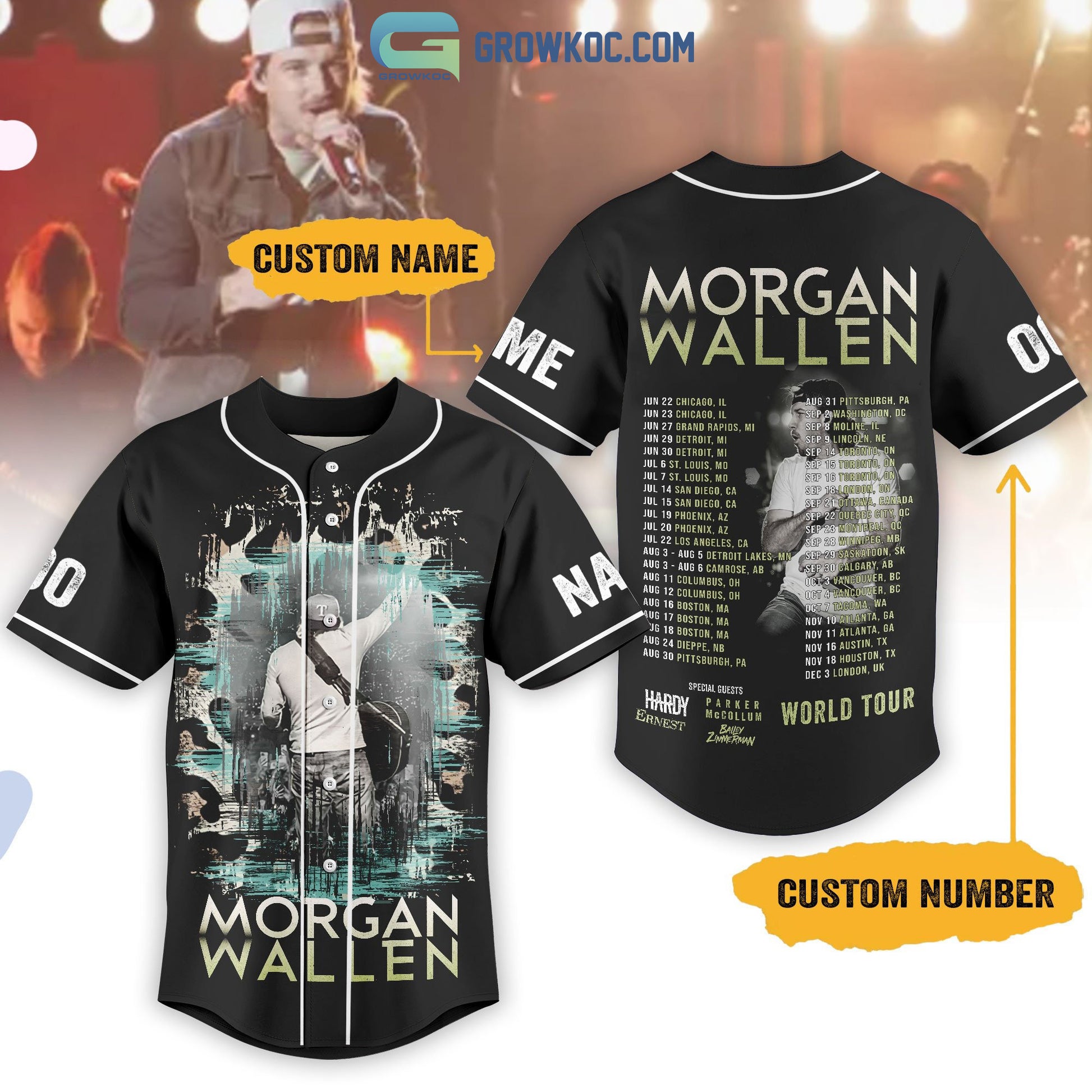 Morgan Wallen World Tour Hardy Ernest Personalized Baseball Jersey