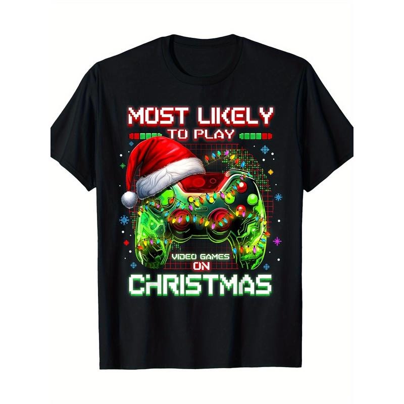 Most Likely To Play Video Games On Christmas Santa Mens T-Shirt-100% Cotton-220ghirt made in usa Hoodie, Sweatshirt