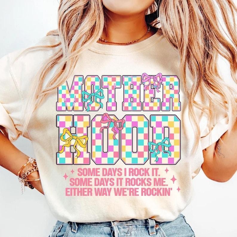 Mother Hood , Checker Mother Hood Coquette Bow Tshirt-sweatshirt-hoodie, Funny Sarcastic Mom Design, Mom , Funny Mom...