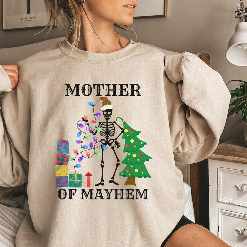 Mother Of Mayhem Sweatshirt, Maternity Skeleton Sweater, Skeleton Maternity Sweatshirt, Pregnancy Announcement...