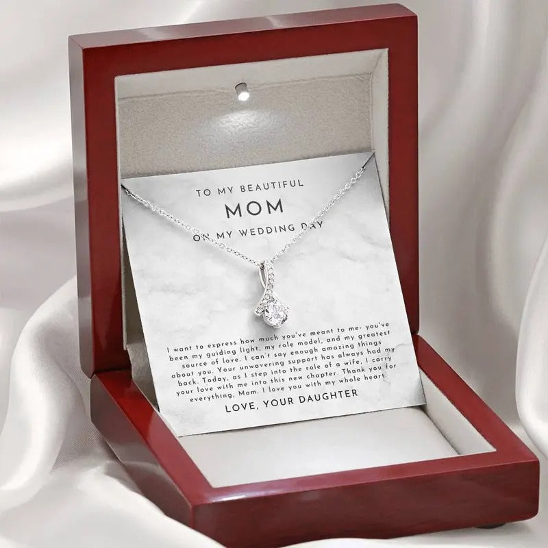 Mother Of The Bride Necklace, To My Mom On My Wedding Day Gift, Gift For Mom Wedding Day Necklace, Necklace With Message...